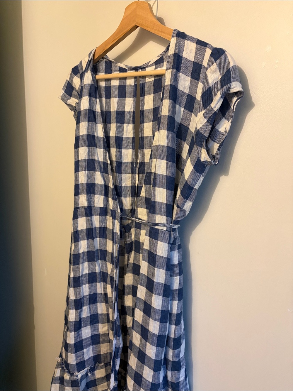 Reformation Blue and White Gingham Wrap Dress